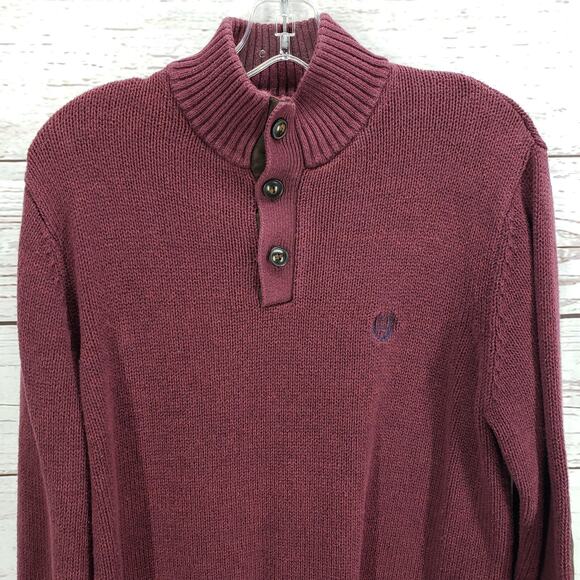 Chaps Men's Maroon Knit Elbow Patch 100%Cotton Sweater Size Medium - Picture 2 of 12
